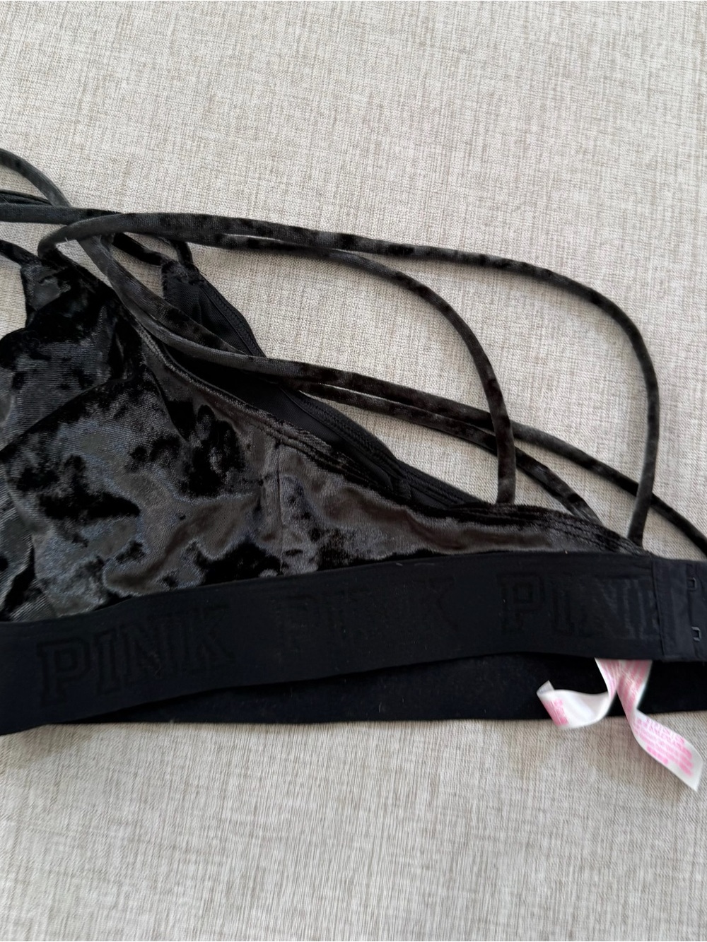 PINK Victoria’s Secret Black Velvet Triangle Bralette Small y2k whimsigoth - Picture 8 of 8